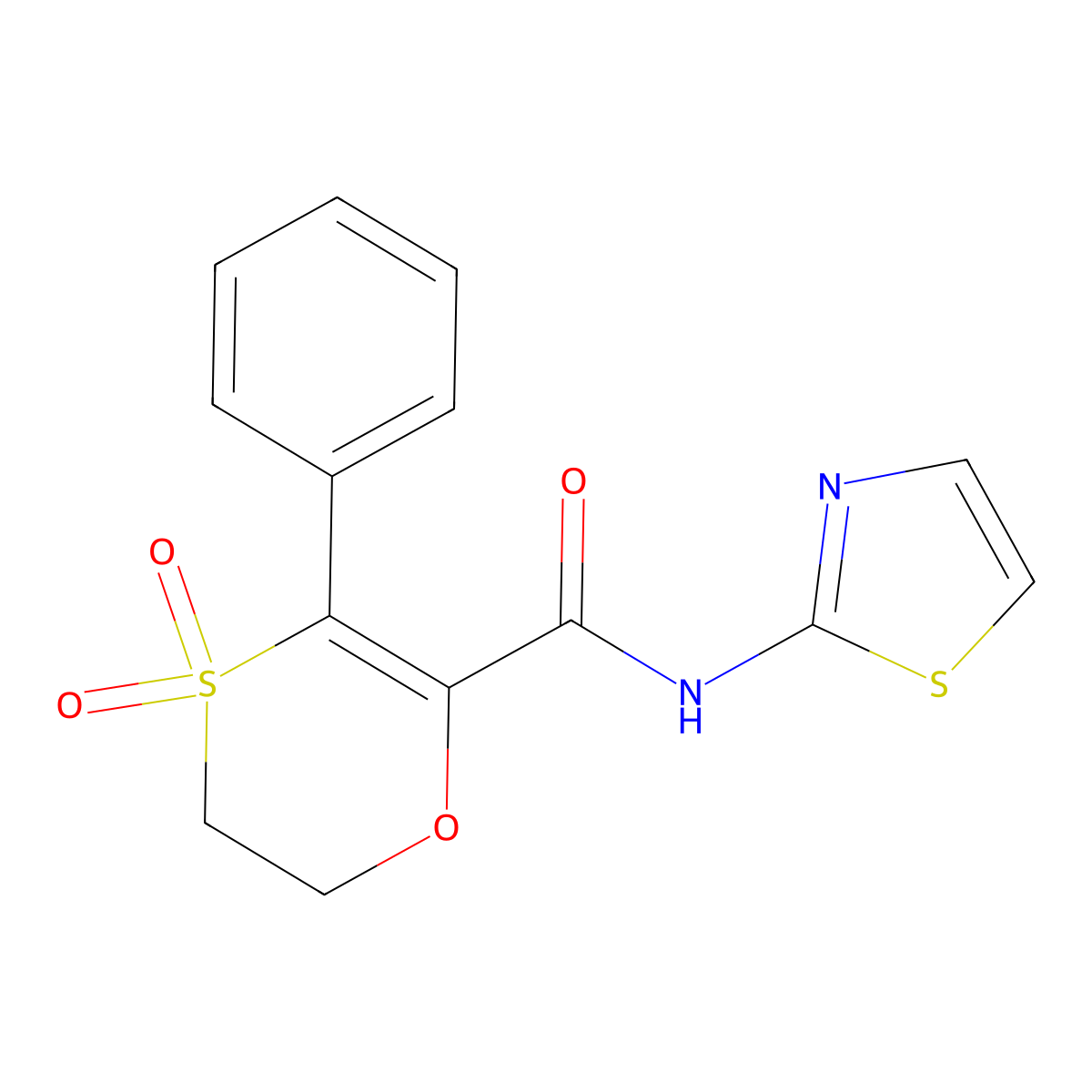 3-phenyl-N-(1,3-thiazol-2-yl)-5,6-dihydro-1,4-oxathiine-2-carboxamide 4,4-dioxide molecular structure, CAS 1144481-73-1