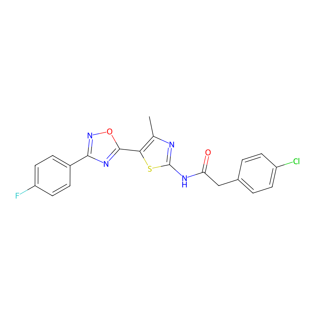 2-(4-chlorophenyl)-N-[(2Z)-5-[3-(4-fluorophenyl)-1,2,4-oxadiazol-5-yl]-4-methyl-1,3-thiazol-2(3H)-ylidene]acetamide molecular structure, CAS 1144481-76-4