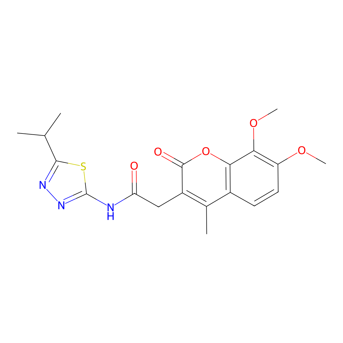 2-(7,8-dimethoxy-4-methyl-2-oxo-2H-chromen-3-yl)-N-[(2E)-5-(propan-2-yl)-1,3,4-thiadiazol-2(3H)-ylidene]acetamide molecular structure, CAS 1144481-84-4