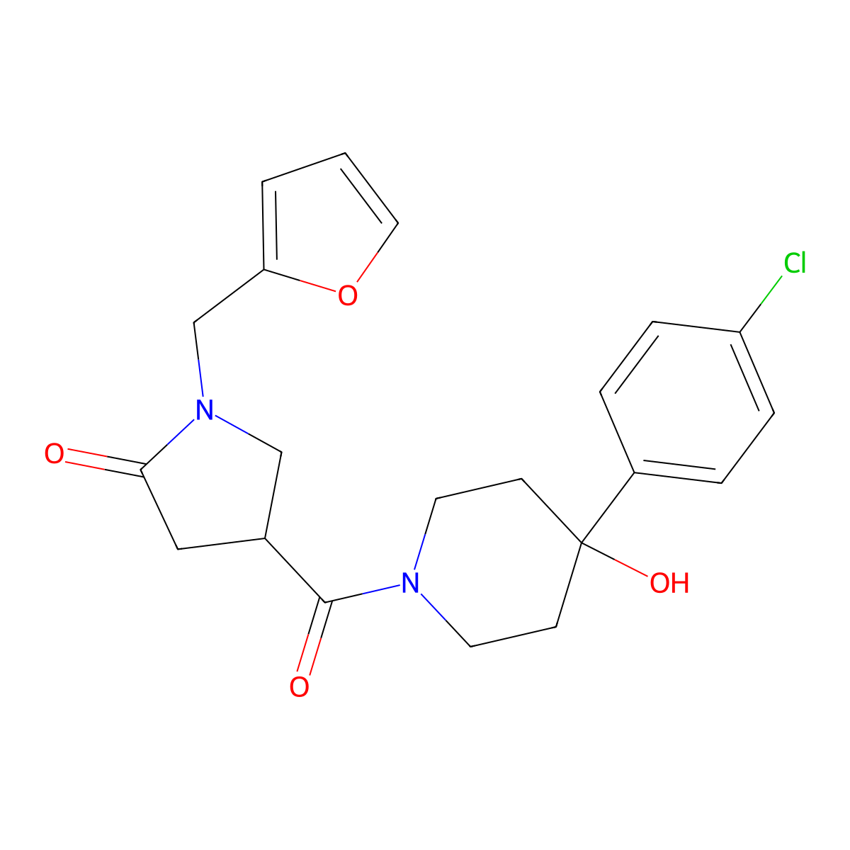 4-{[4-(4-Chlorophenyl)-4-hydroxypiperidin-1-yl]carbonyl}-1-(furan-2-ylmethyl)pyrrolidin-2-one molecular structure, CAS 1144481-87-7