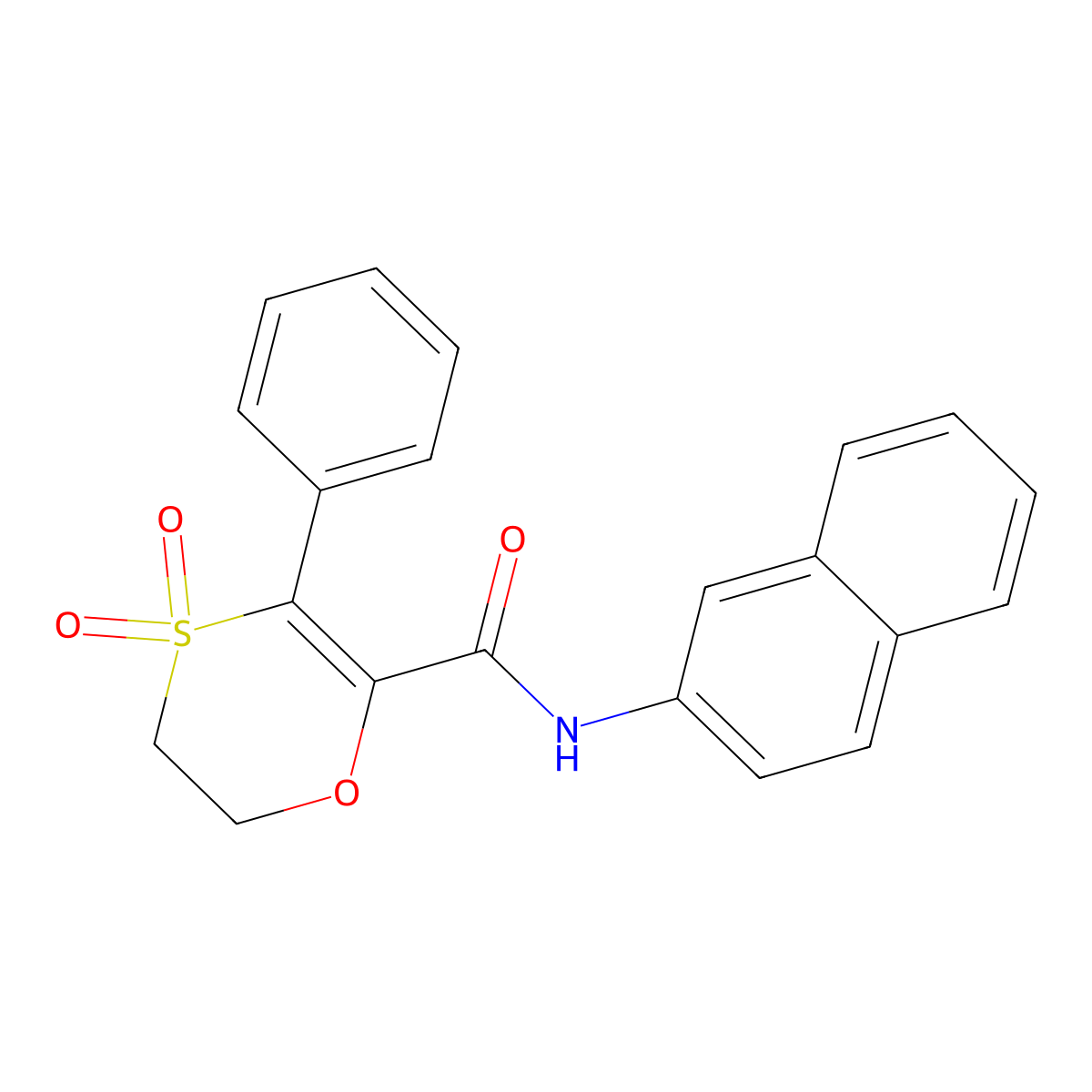 N-(naphthalen-2-yl)-3-phenyl-5,6-dihydro-1,4-oxathiine-2-carboxamide 4,4-dioxide molecular structure, CAS 1144482-36-9