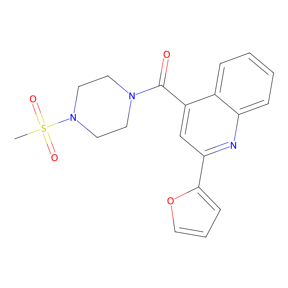 [2-(Furan-2-yl)quinolin-4-yl][4-(methylsulfonyl)piperazin-1-yl]methanone molecular structure, CAS 1144483-18-0