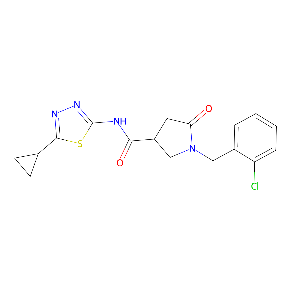 1-(2-chlorobenzyl)-N-(5-cyclopropyl-1,3,4-thiadiazol-2-yl)-5-oxopyrrolidine-3-carboxamide molecular structure, CAS 1144483-24-8