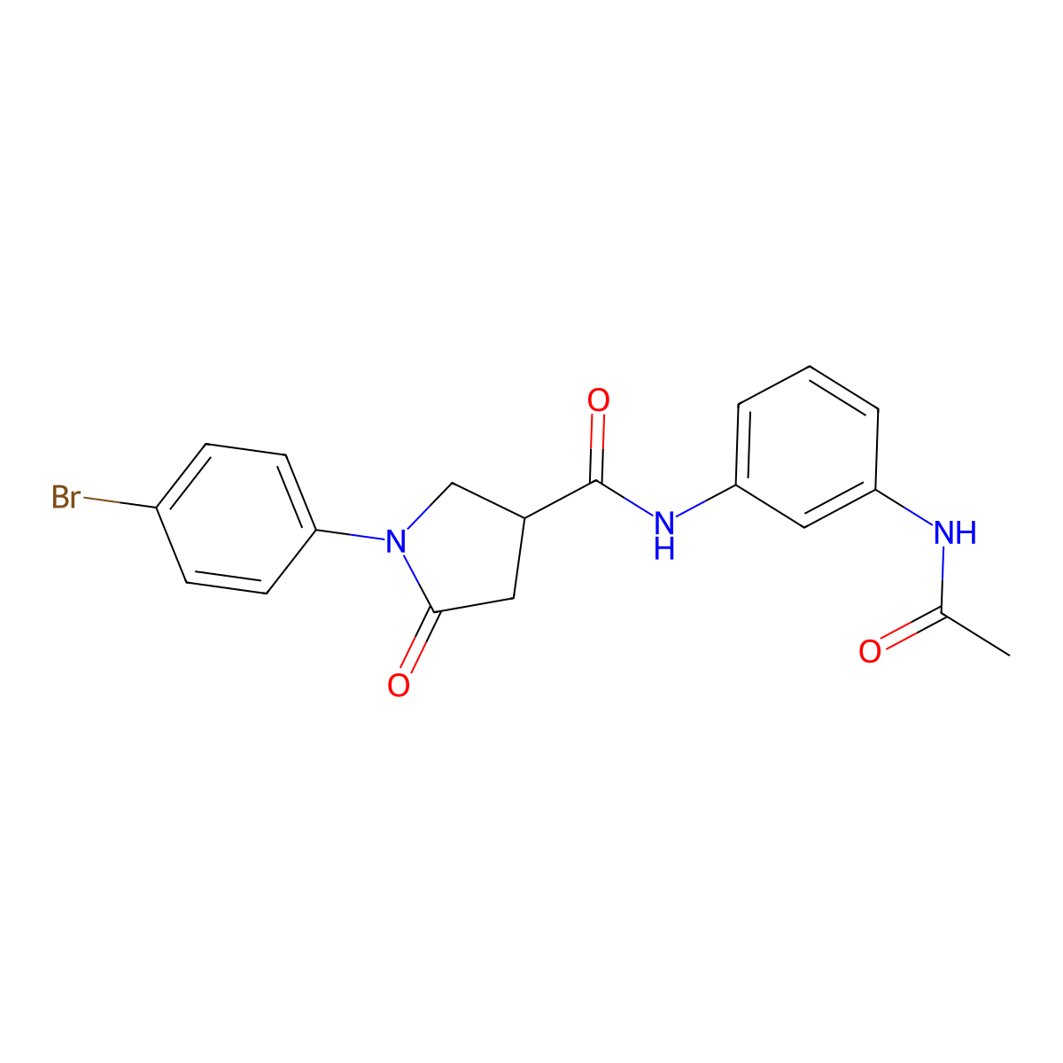 N-[3-(acetylamino)phenyl]-1-(4-bromophenyl)-5-oxopyrrolidine-3-carboxamide molecular structure, CAS 1144483-28-2