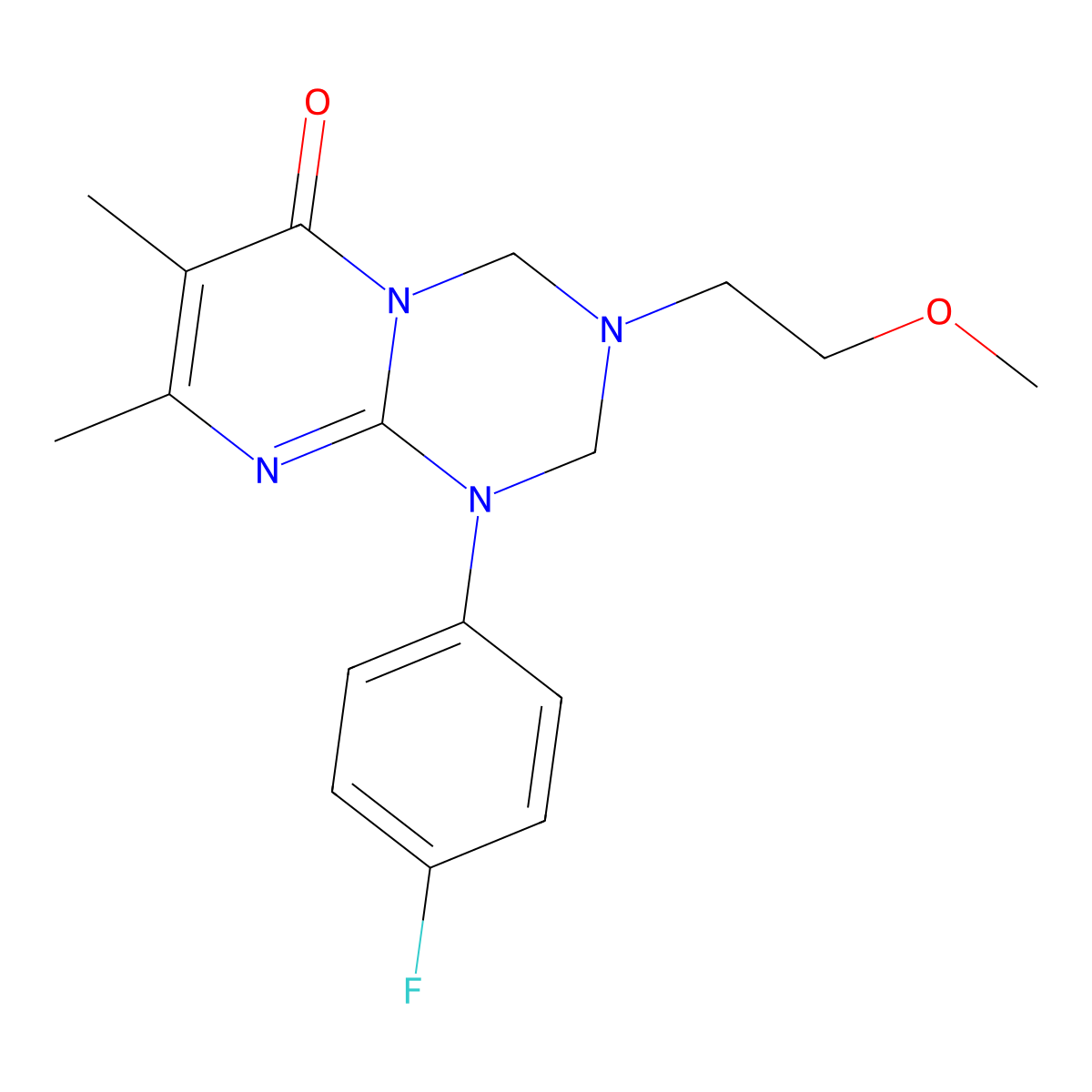 1-(4-fluorophenyl)-3-(2-methoxyethyl)-7,8-dimethyl-1,2,3,4-tetrahydro-6H-pyrimido[1,2-a][1,3,5]triazin-6-one molecular structure, CAS 1144483-32-8