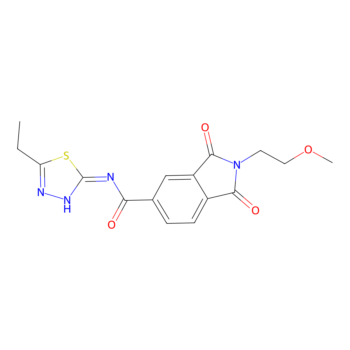 N-[(2E)-5-ethyl-1,3,4-thiadiazol-2(3H)-ylidene]-2-(2-methoxyethyl)-1,3-dioxo-2,3-dihydro-1H-isoindole-5-carboxamide molecular structure, CAS 1144483-45-3