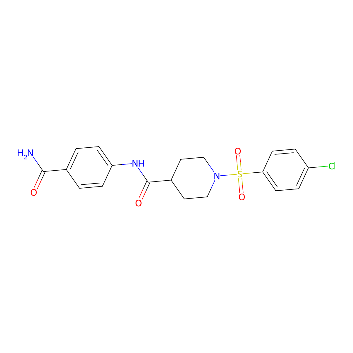 N-(4-carbamoylphenyl)-1-[(4-chlorophenyl)sulfonyl]piperidine-4-carboxamide molecular structure, CAS 1144483-53-3