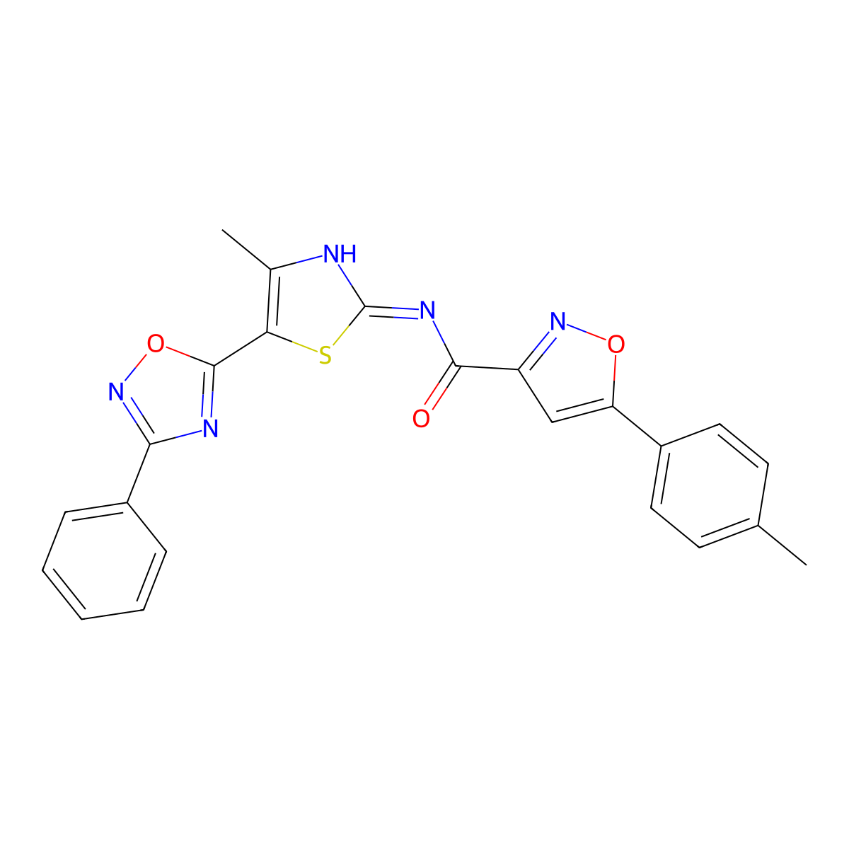 5-(4-methylphenyl)-N-[(2Z)-4-methyl-5-(3-phenyl-1,2,4-oxadiazol-5-yl)-1,3-thiazol-2(3H)-ylidene]-1,2-oxazole-3-carboxamide molecular structure, CAS 1144483-77-1