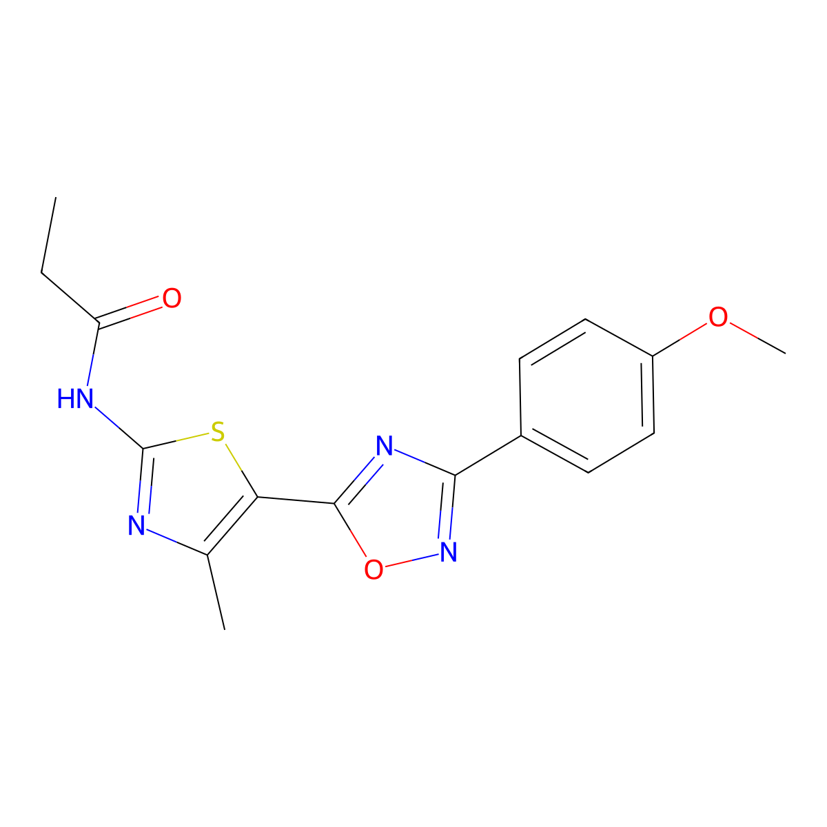 N-[(2Z)-5-[3-(4-methoxyphenyl)-1,2,4-oxadiazol-5-yl]-4-methyl-1,3-thiazol-2(3H)-ylidene]propanamide molecular structure, CAS 1144484-67-2