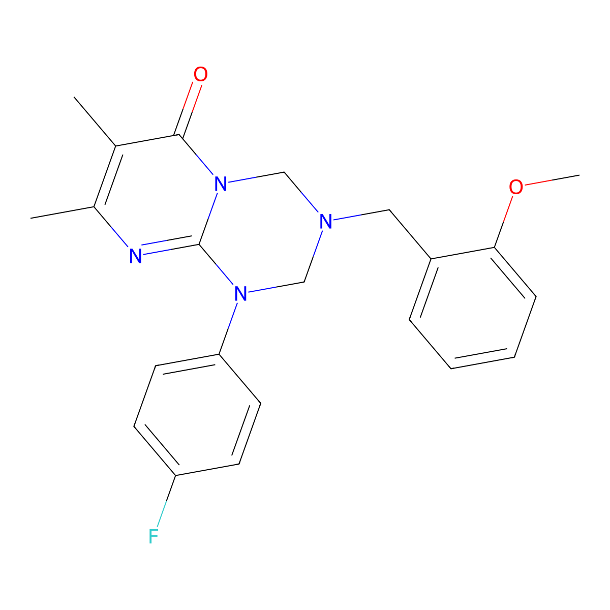 1-(4-fluorophenyl)-3-(2-methoxybenzyl)-7,8-dimethyl-1,2,3,4-tetrahydro-6H-pyrimido[1,2-a][1,3,5]triazin-6-one molecular structure, CAS 1144485-20-0