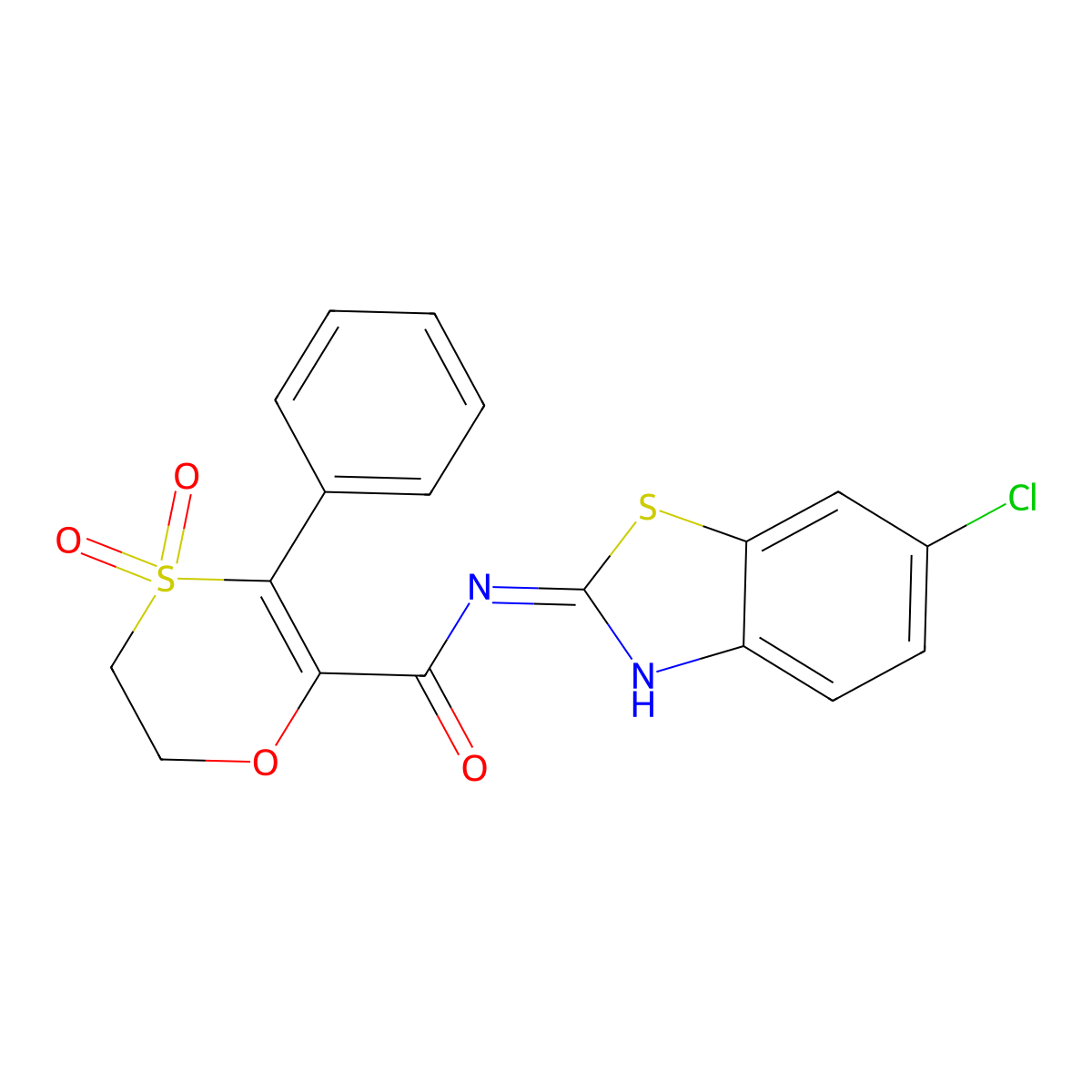 N-[(2E)-6-chloro-1,3-benzothiazol-2(3H)-ylidene]-3-phenyl-5,6-dihydro-1,4-oxathiine-2-carboxamide 4,4-dioxide molecular structure, CAS 1144485-46-0
