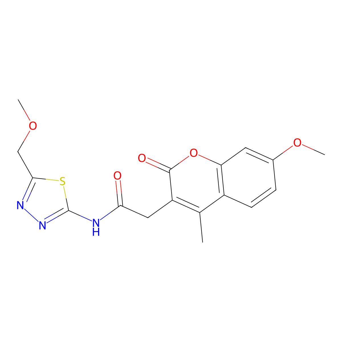 2-(7-methoxy-4-methyl-2-oxo-2H-chromen-3-yl)-N-[(2E)-5-(methoxymethyl)-1,3,4-thiadiazol-2(3H)-ylidene]acetamide molecular structure, CAS 1144485-65-3