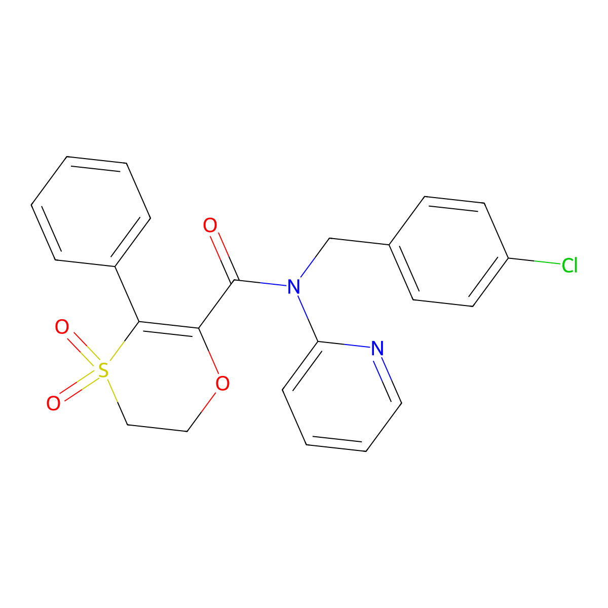 N-(4-chlorobenzyl)-3-phenyl-N-(pyridin-2-yl)-5,6-dihydro-1,4-oxathiine-2-carboxamide 4,4-dioxide molecular structure, CAS 1144485-72-2