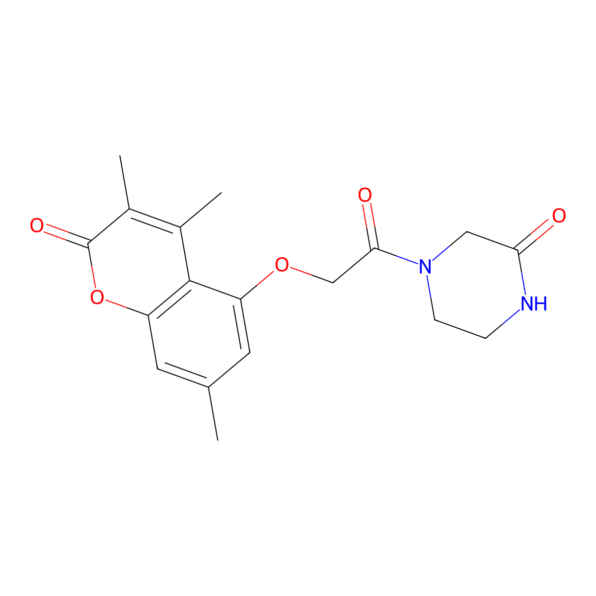 4-{[(3,4,7-trimethyl-2-oxo-2H-chromen-5-yl)oxy]acetyl}piperazin-2-one molecular structure, CAS 1144485-74-4