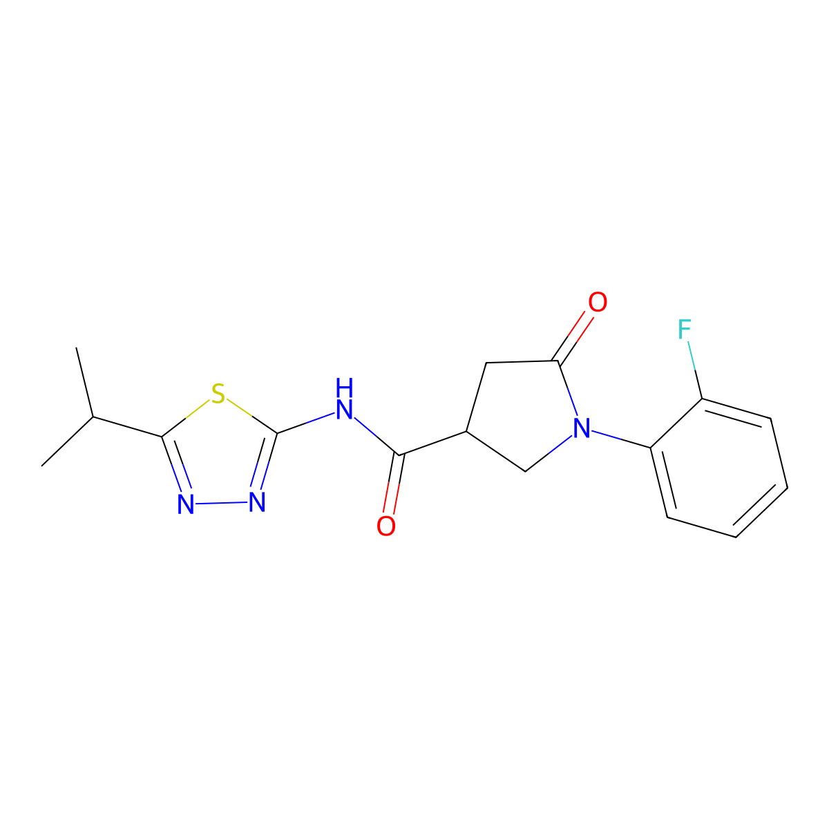 1-(2-fluorophenyl)-5-oxo-N-[(2E)-5-(propan-2-yl)-1,3,4-thiadiazol-2(3H)-ylidene]pyrrolidine-3-carboxamide molecular structure, CAS 1144485-88-0