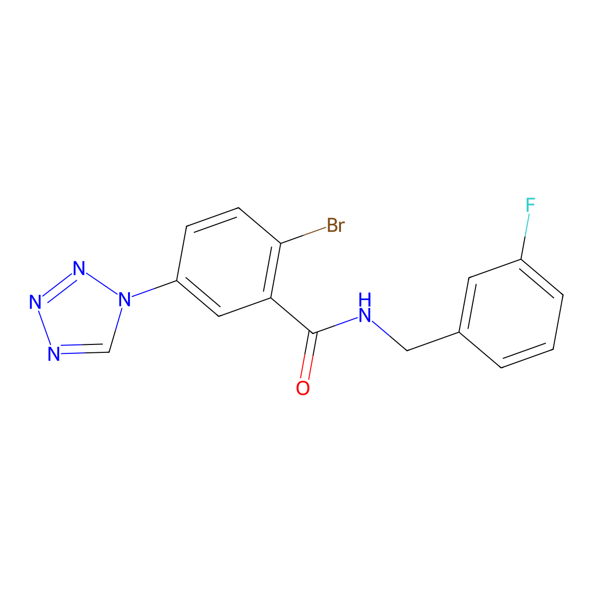 2-bromo-N-(3-fluorobenzyl)-5-(1H-tetrazol-1-yl)benzamide molecular structure, CAS 1144486-58-7