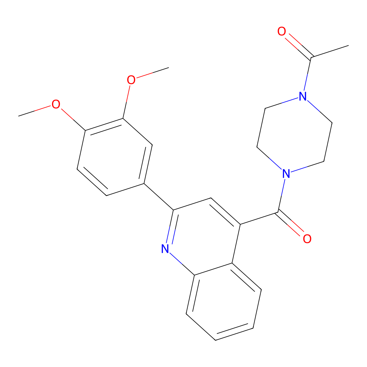 1-(4-{[2-(3,4-Dimethoxyphenyl)-4-quinolyl]carbonyl}piperazino)-1-ethanone molecular structure, CAS 1144486-89-4