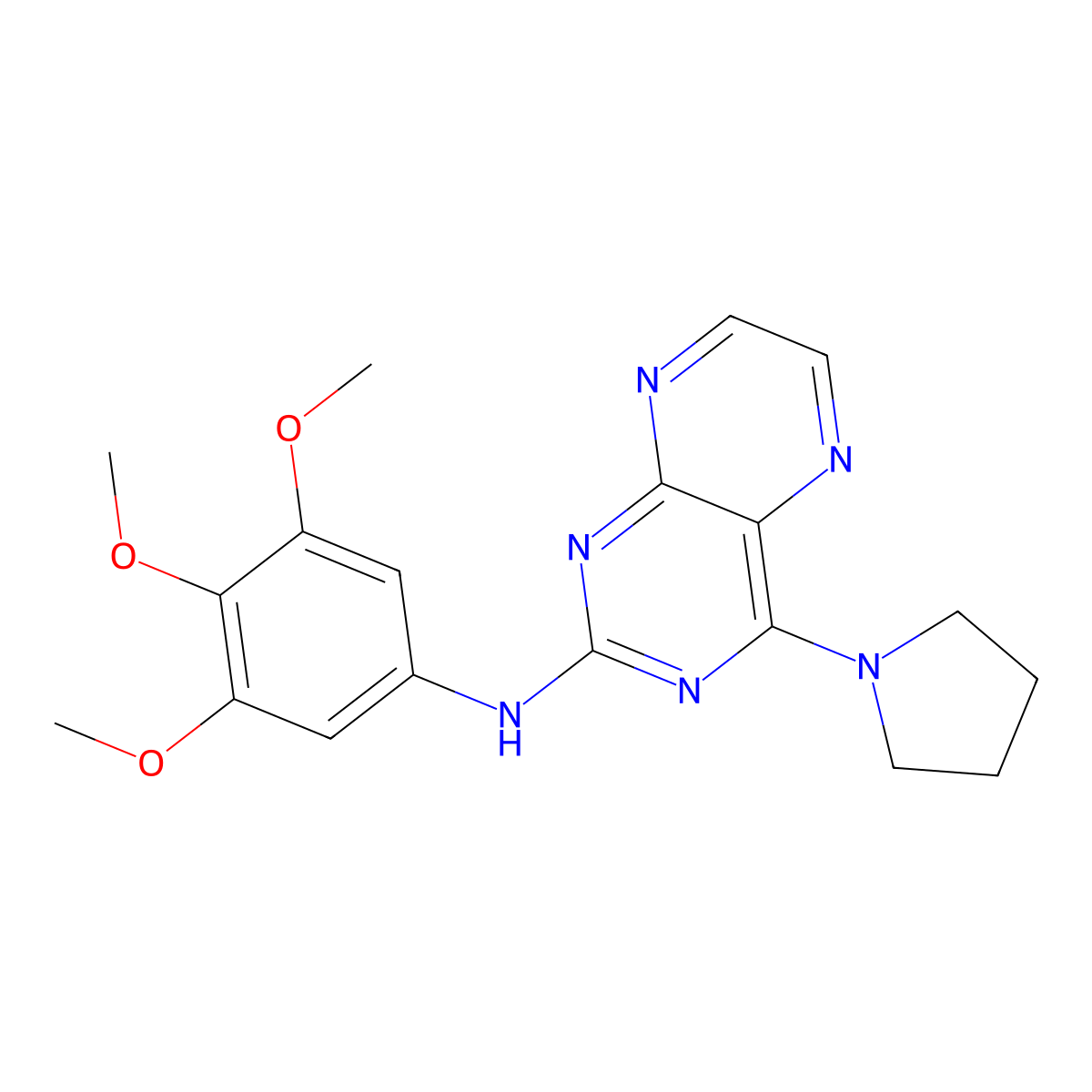4-(pyrrolidin-1-yl)-N-(3,4,5-trimethoxyphenyl)pteridin-2-amine molecular structure, CAS 1144486-98-5