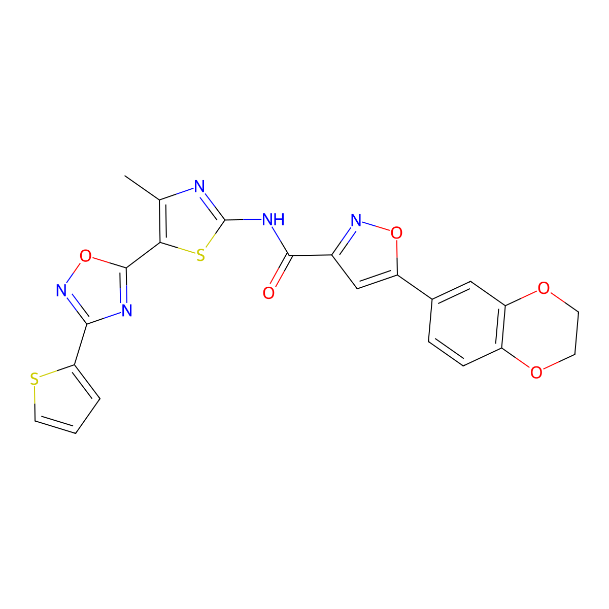 5-(2,3-dihydro-1,4-benzodioxin-6-yl)-N-[(2Z)-4-methyl-5-[3-(thiophen-2-yl)-1,2,4-oxadiazol-5-yl]-1,3-thiazol-2(3H)-ylidene]-1,2-oxazole-3-carboxamide molecular structure, CAS 1144487-30-8