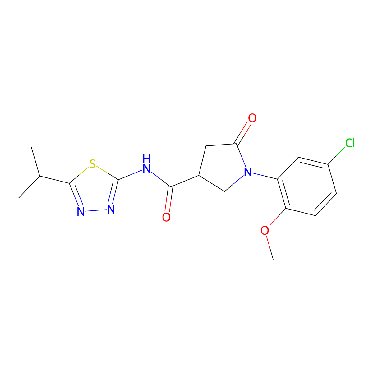 1-(5-chloro-2-methoxyphenyl)-5-oxo-N-[(2E)-5-(propan-2-yl)-1,3,4-thiadiazol-2(3H)-ylidene]pyrrolidine-3-carboxamide molecular structure, CAS 1144487-31-9