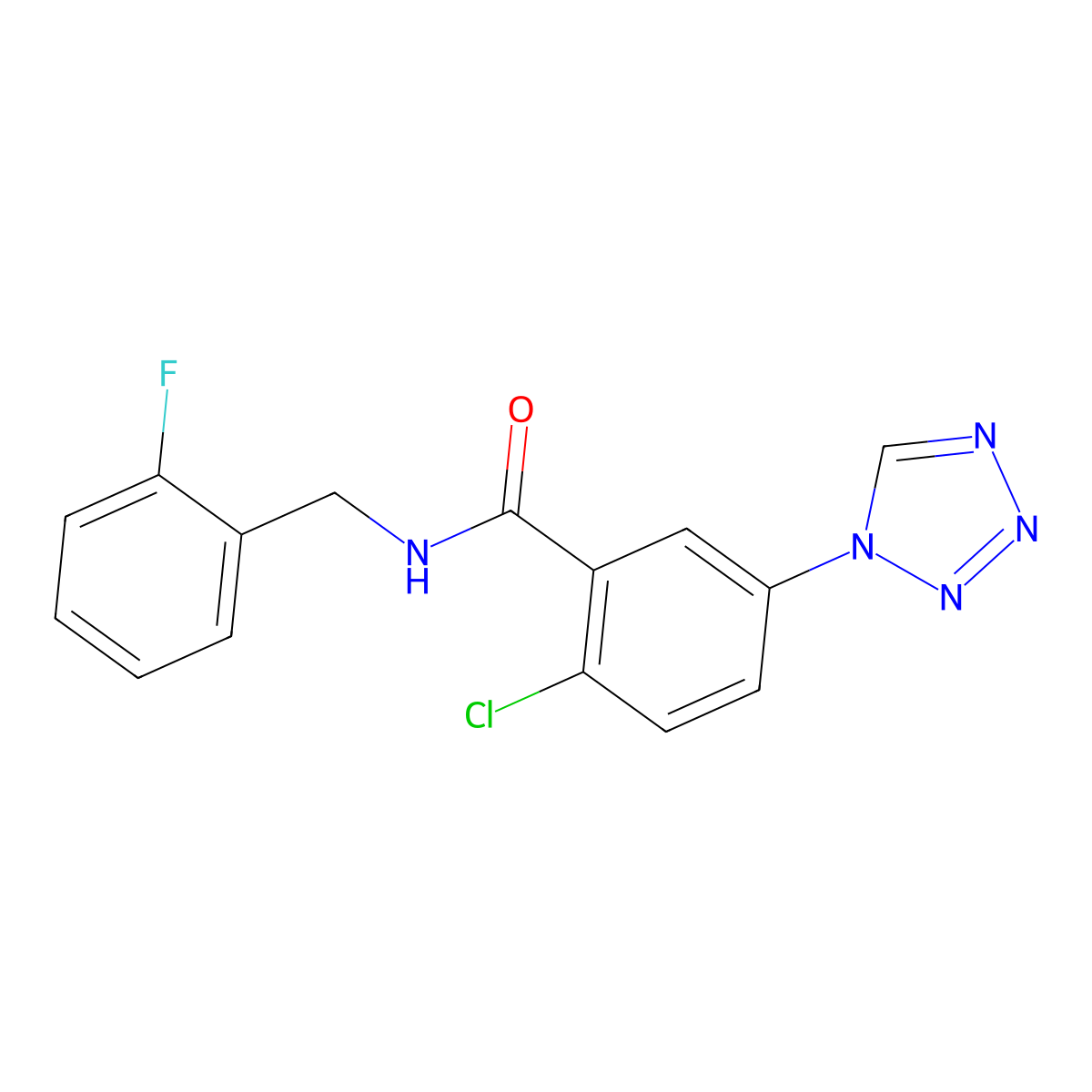 2-chloro-N-(2-fluorobenzyl)-5-(1H-tetrazol-1-yl)benzamide molecular structure, CAS 1144487-55-7