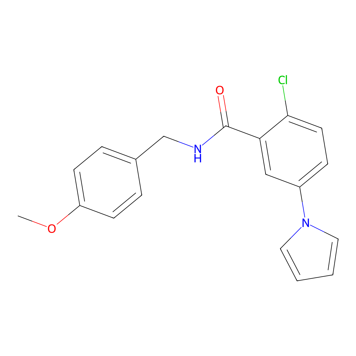 2-chloro-N-(4-methoxybenzyl)-5-(1H-pyrrol-1-yl)benzamide molecular structure, CAS 1144487-60-4