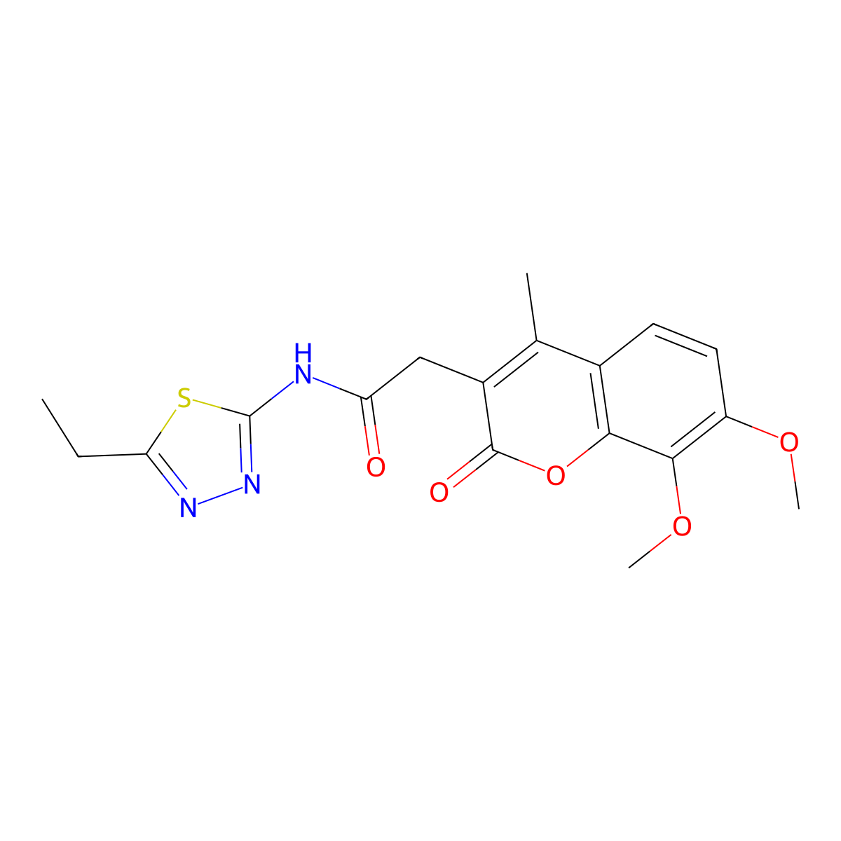 2-(7,8-dimethoxy-4-methyl-2-oxo-2H-chromen-3-yl)-N-[(2E)-5-ethyl-1,3,4-thiadiazol-2(3H)-ylidene]acetamide molecular structure, CAS 1144487-99-9