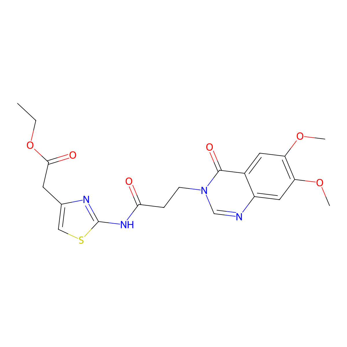 ethyl (2-{[3-(6,7-dimethoxy-4-oxoquinazolin-3(4H)-yl)propanoyl]amino}-1,3-thiazol-4-yl)acetate molecular structure, CAS 1144488-13-0