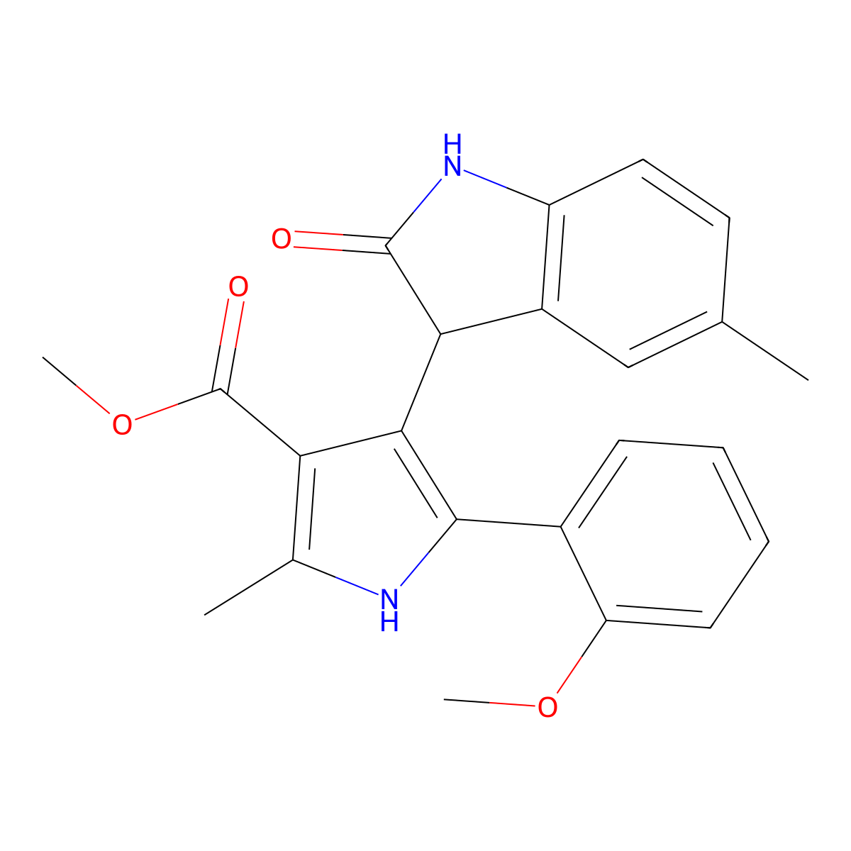 methyl 5-(2-methoxyphenyl)-2-methyl-4-(5-methyl-2-oxo-2,3-dihydro-1H-indol-3-yl)-1H-pyrrole-3-carboxylate molecular structure, CAS 1144488-70-9