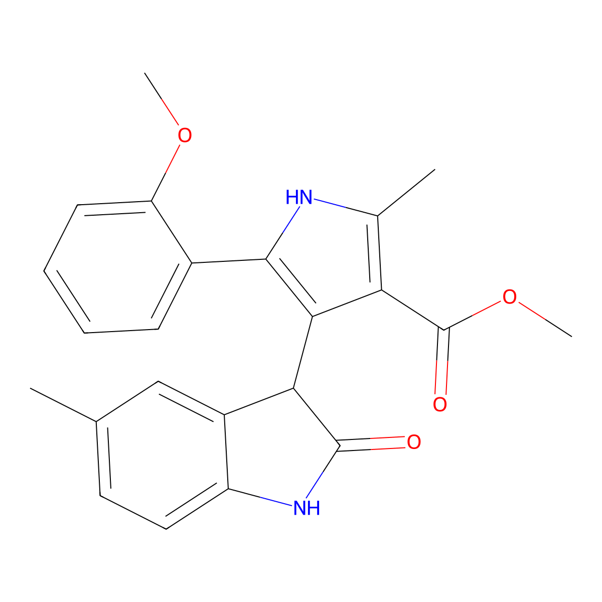 methyl 5-(2-methoxyphenyl)-2-methyl-4-(5-methyl-2-oxo-2,3-dihydro-1H-indol-3-yl)-1H-pyrrole-3-carboxylate molecular structure, CAS 1144488-70-9