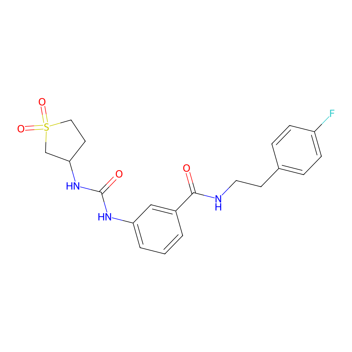 3-{[(1,1-dioxidotetrahydrothiophen-3-yl)carbamoyl]amino}-N-[2-(4-fluorophenyl)ethyl]benzamide molecular structure, CAS 1144489-02-0