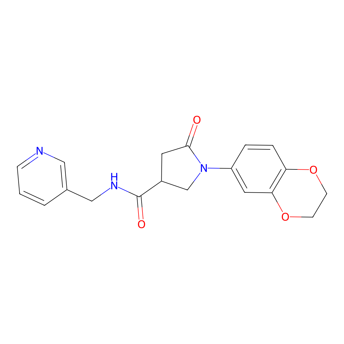 1-(2,3-dihydro-1,4-benzodioxin-6-yl)-5-oxo-N-(pyridin-3-ylmethyl)pyrrolidine-3-carboxamide molecular structure, CAS 1144489-07-5
