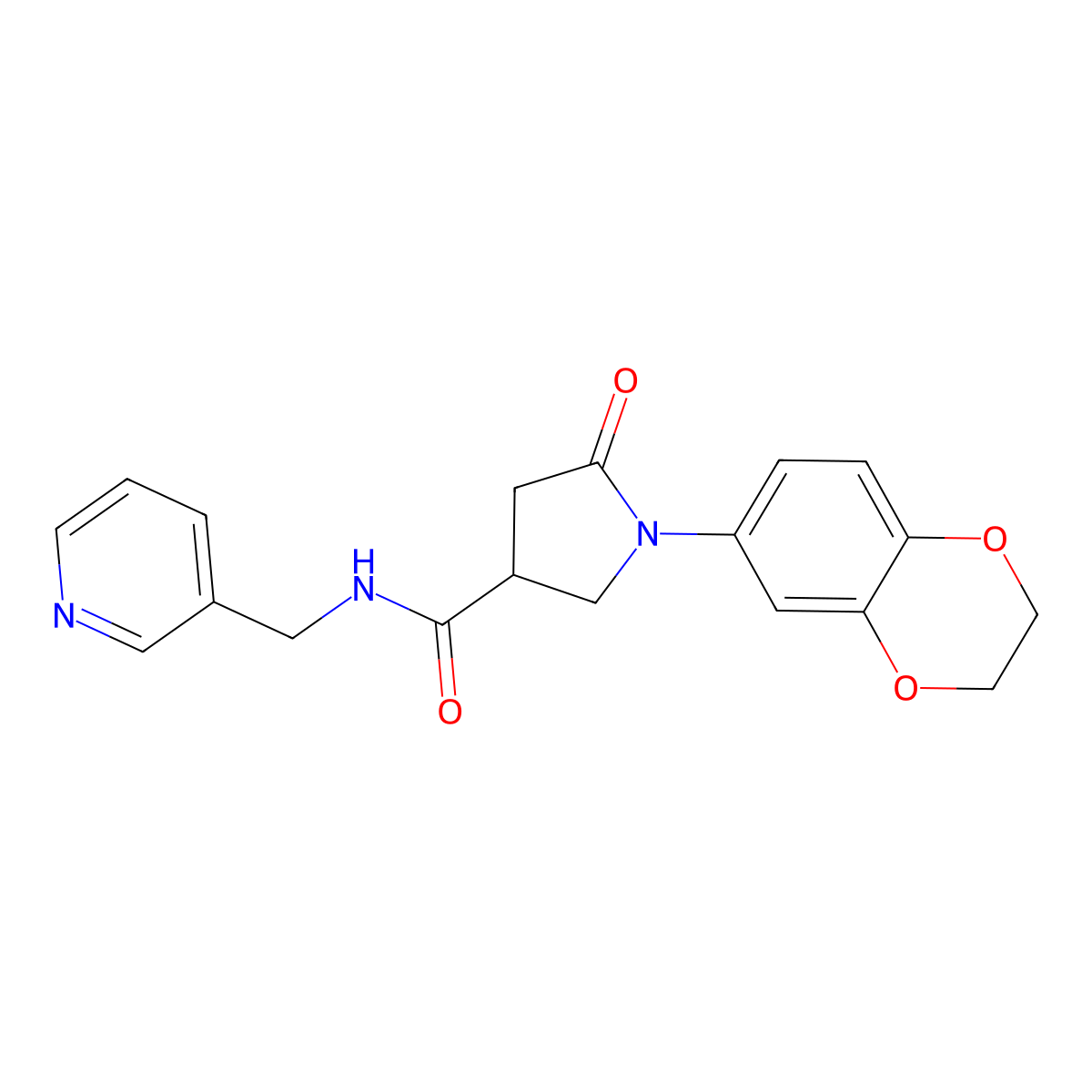 1-(2,3-dihydro-1,4-benzodioxin-6-yl)-5-oxo-N-(pyridin-3-ylmethyl)pyrrolidine-3-carboxamide molecular structure, CAS 1144489-07-5