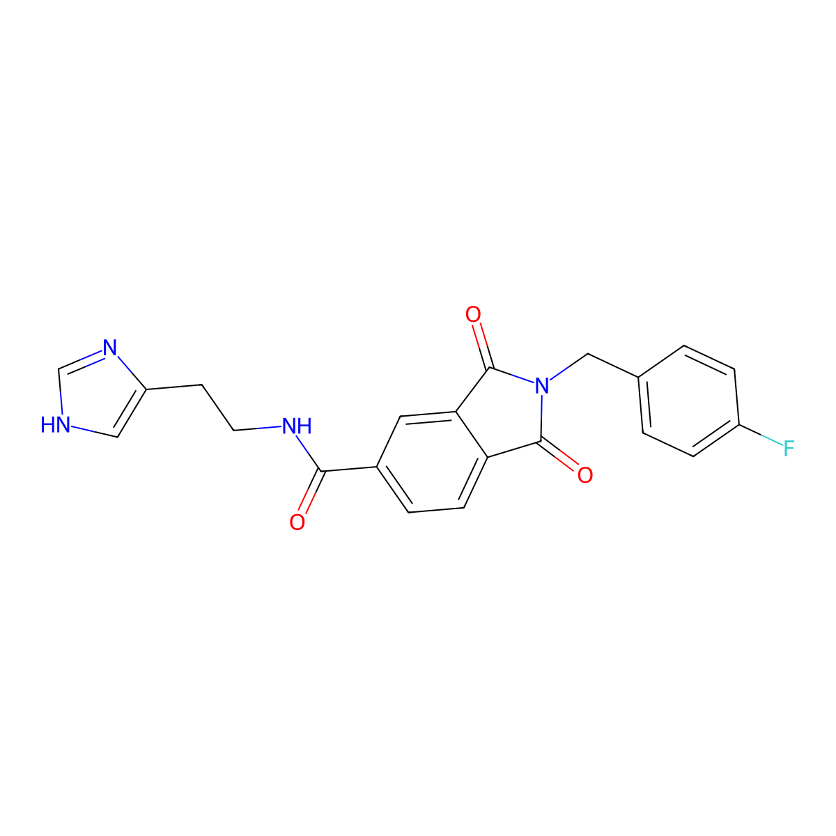 2-(4-fluorobenzyl)-N-[2-(1H-imidazol-4-yl)ethyl]-1,3-dioxo-2,3-dihydro-1H-isoindole-5-carboxamide molecular structure, CAS 1144489-22-4