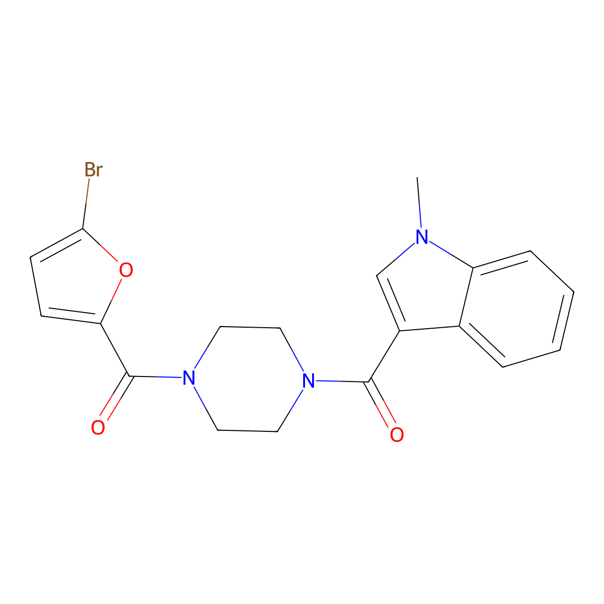 (5-bromofuran-2-yl){4-[(1-methyl-1H-indol-3-yl)carbonyl]piperazin-1-yl}methanone molecular structure, CAS 1144489-24-6