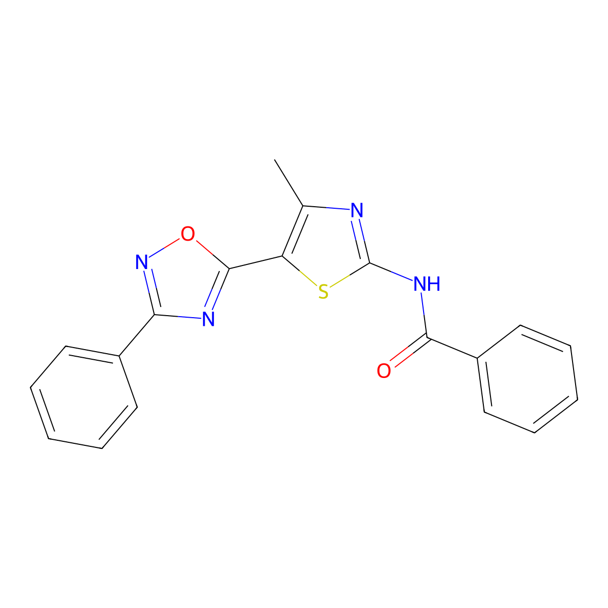 N-[(2E)-4-methyl-5-(3-phenyl-1,2,4-oxadiazol-5-yl)-1,3-thiazol-2(3H)-ylidene]benzamide molecular structure, CAS 1144489-35-9