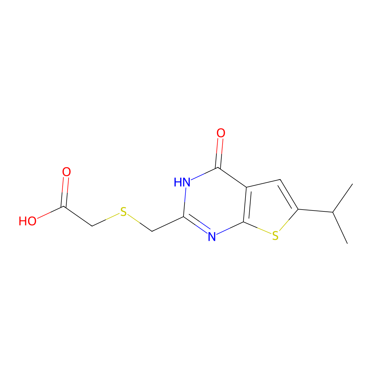 {[(6-Isopropyl-4-oxo-3,4-dihydrothieno[2,3-d]pyrimidin-2-yl)methyl]thio}acetic acid molecular structure, CAS 1144489-45-1