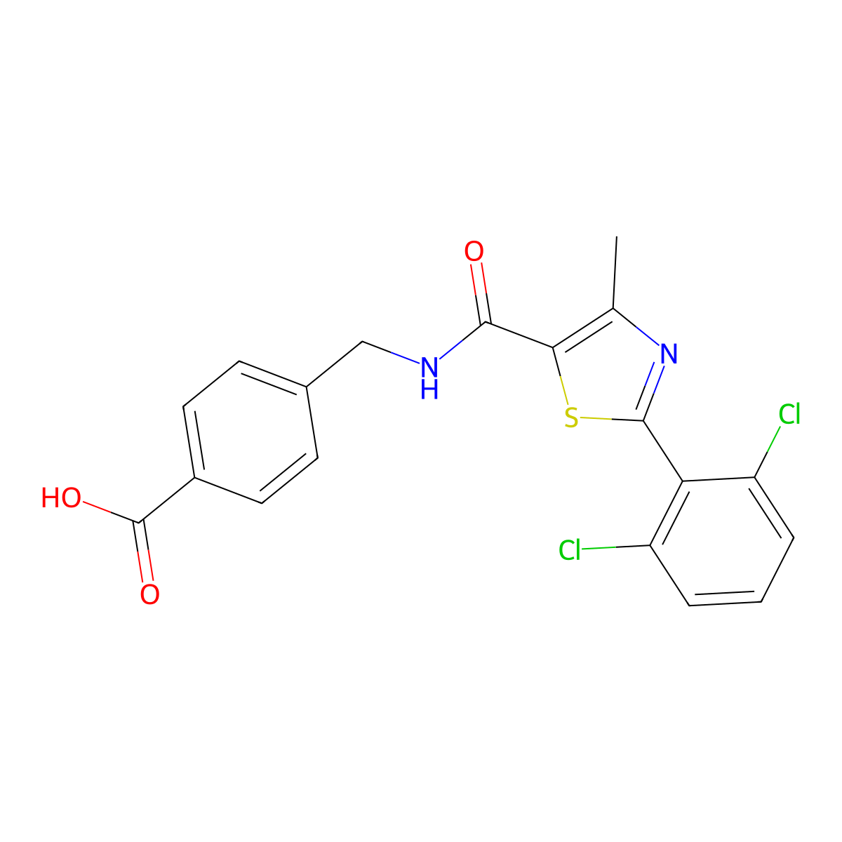 4-[({[2-(2,6-Dichlorophenyl)-4-methyl-1,3-thiazol-5-yl]carbonyl}amino)methyl]benzoic acid molecular structure, CAS 1144489-73-5