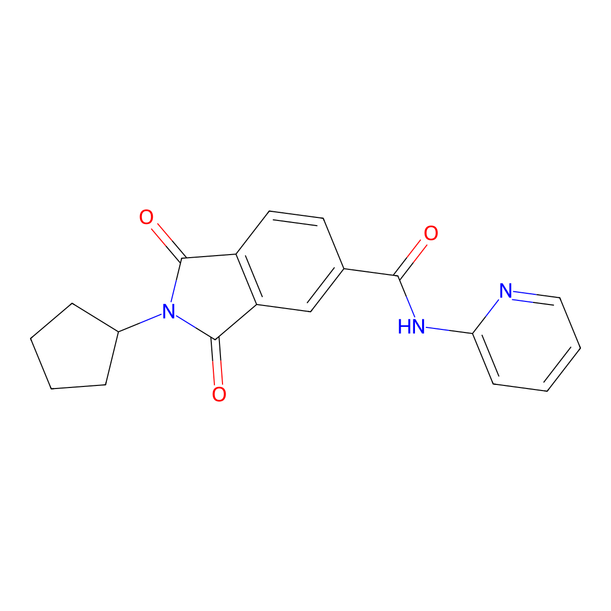 2-cyclopentyl-1,3-dioxo-N-(pyridin-2-yl)-2,3-dihydro-1H-isoindole-5-carboxamide molecular structure, CAS 1144490-12-9