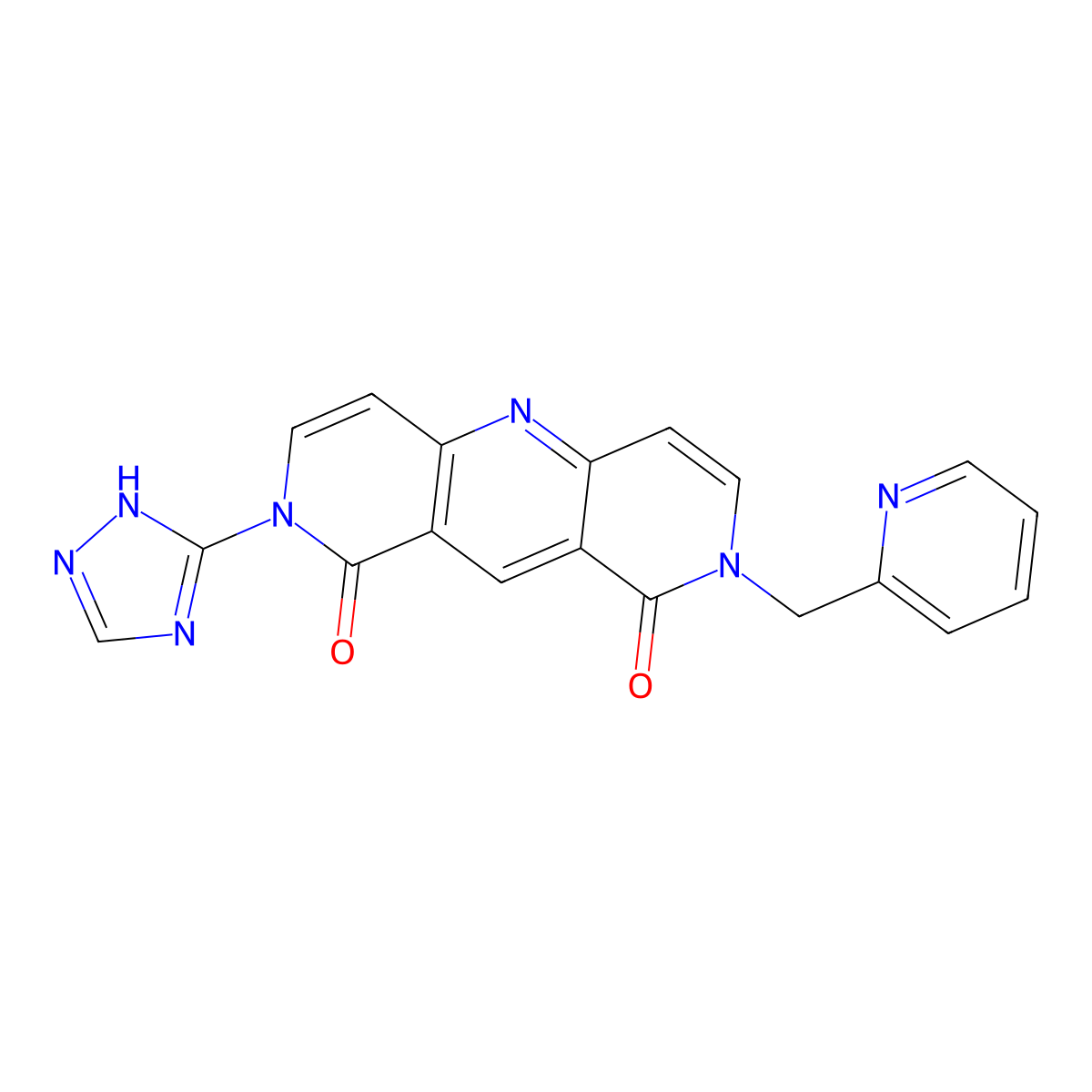 2-(pyridin-2-ylmethyl)-8-(1H-1,2,4-triazol-5-yl)pyrido[4,3-b][1,6]naphthyridine-1,9(2H,8H)-dione molecular structure, CAS 1144490-18-5