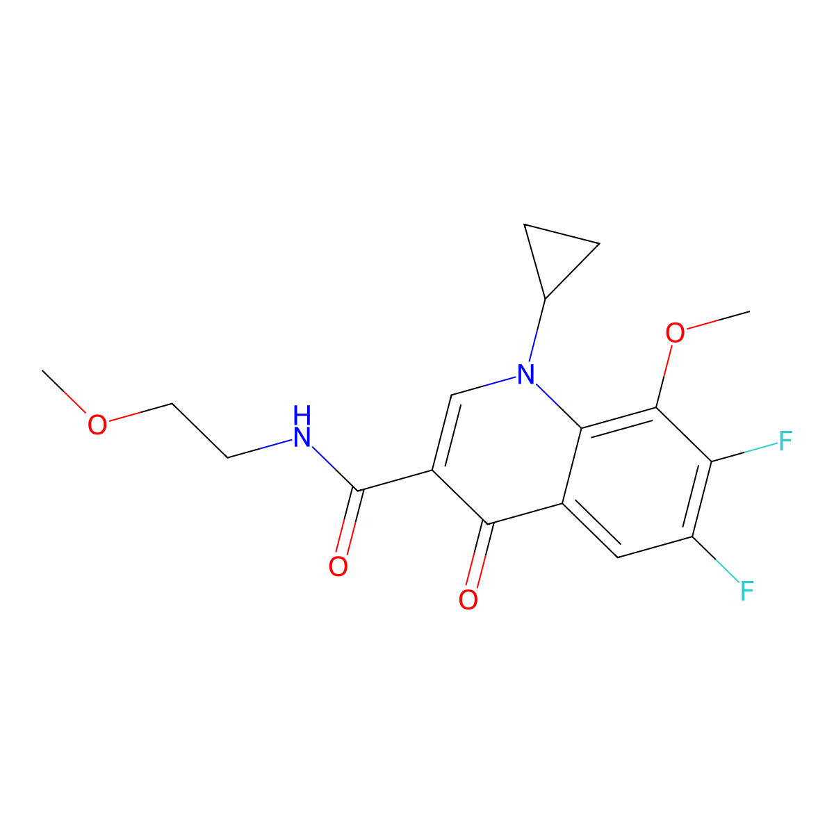 1-cyclopropyl-6,7-difluoro-8-methoxy-N-(2-methoxyethyl)-4-oxo-1,4-dihydroquinoline-3-carboxamide molecular structure, CAS 1144490-56-1