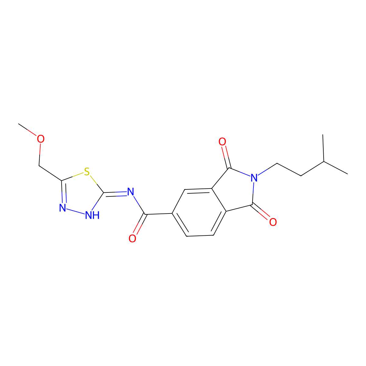 N-[(2E)-5-(methoxymethyl)-1,3,4-thiadiazol-2(3H)-ylidene]-2-(3-methylbutyl)-1,3-dioxo-2,3-dihydro-1H-isoindole-5-carboxamide molecular structure, CAS 1144490-66-3