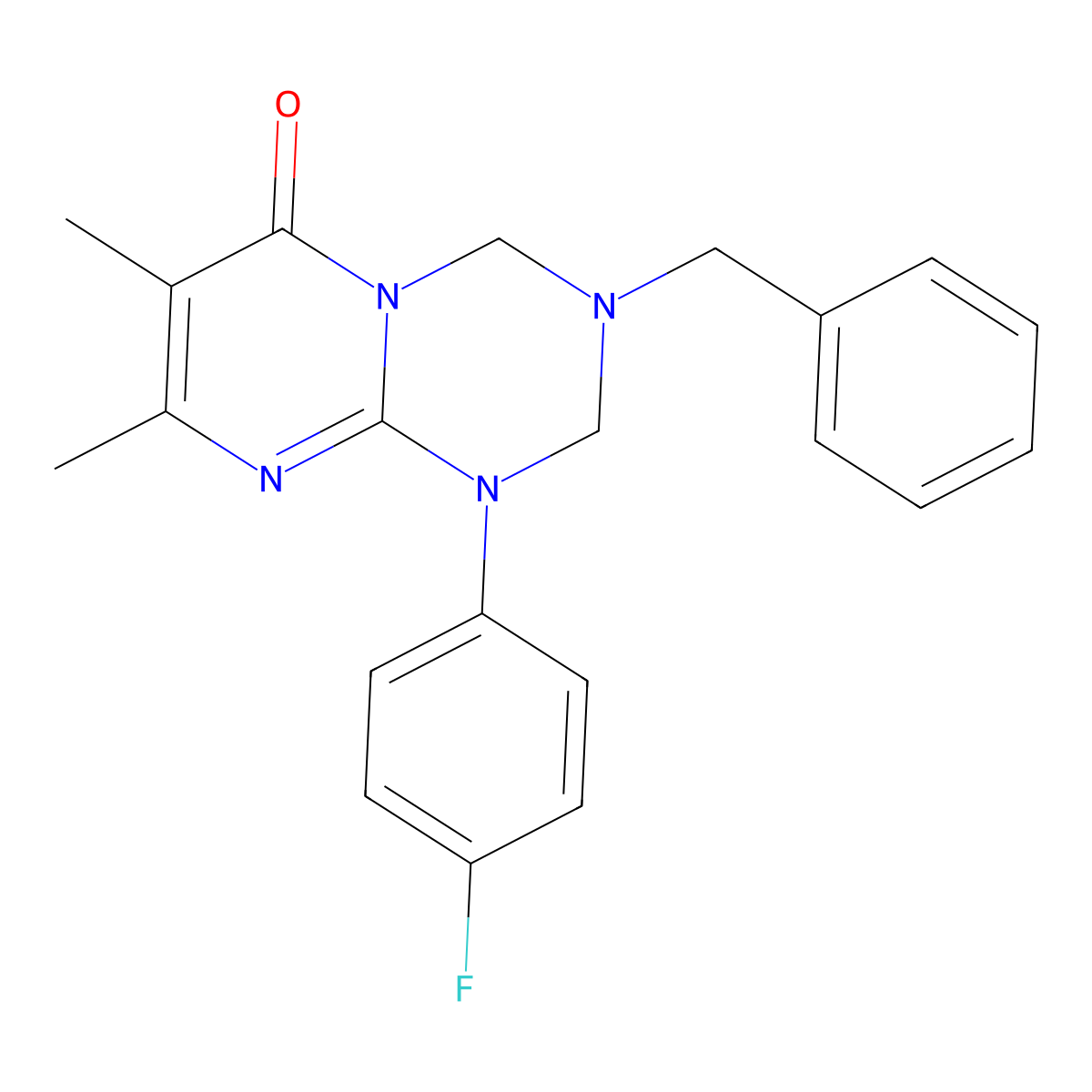 3-benzyl-1-(4-fluorophenyl)-7,8-dimethyl-1,2,3,4-tetrahydro-6H-pyrimido[1,2-a][1,3,5]triazin-6-one molecular structure, CAS 1144490-74-3