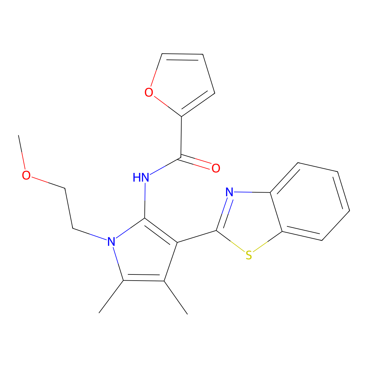 N-[3-(1,3-benzothiazol-2-yl)-1-(2-methoxyethyl)-4,5-dimethyl-1H-pyrrol-2-yl]furan-2-carboxamide molecular structure, CAS 1144490-99-2