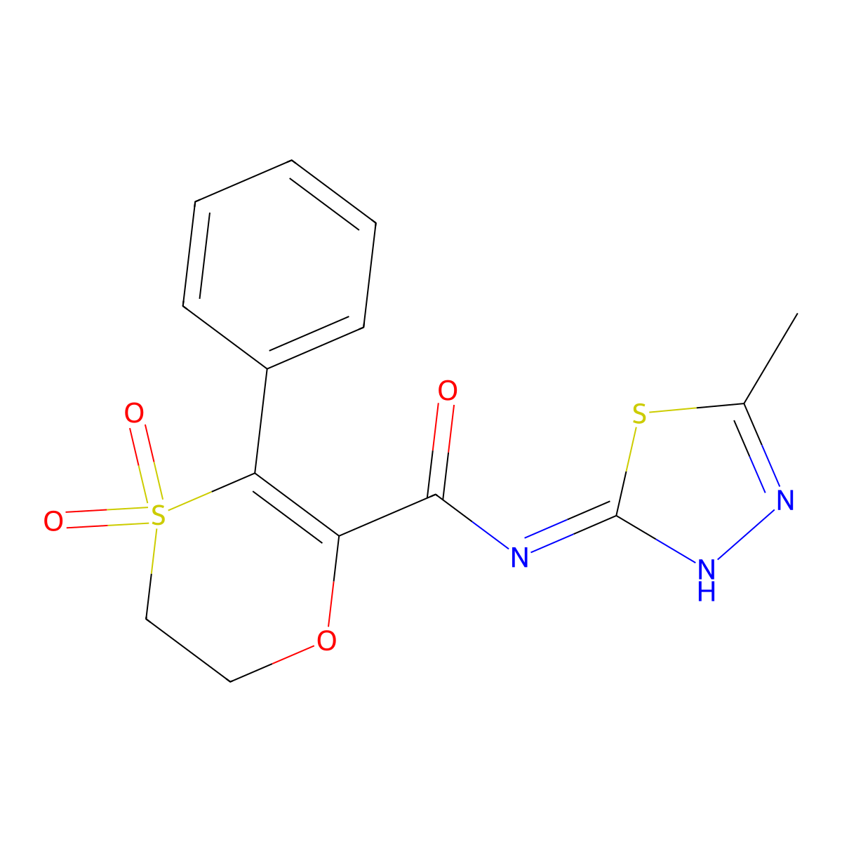 N-(5-methyl-1,3,4-thiadiazol-2-yl)-3-phenyl-5,6-dihydro-1,4-oxathiine-2-carboxamide 4,4-dioxide molecular structure, CAS 1144491-26-8
