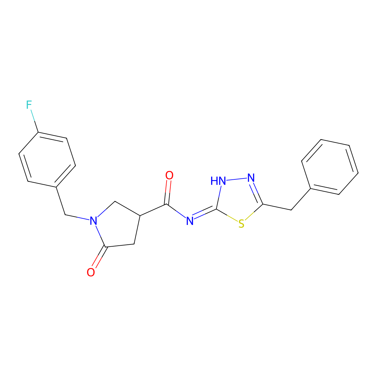 N-(5-benzyl-1,3,4-thiadiazol-2-yl)-1-(4-fluorobenzyl)-5-oxopyrrolidine-3-carboxamide molecular structure, CAS 1144491-35-9
