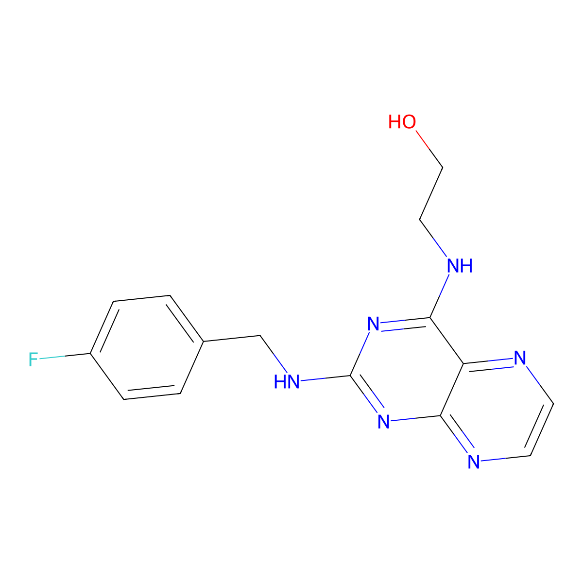 2-[(2-{[(4-Fluorophenyl)methyl]amino}pteridin-4-yl)amino]ethan-1-ol molecular structure, CAS 1144491-36-0