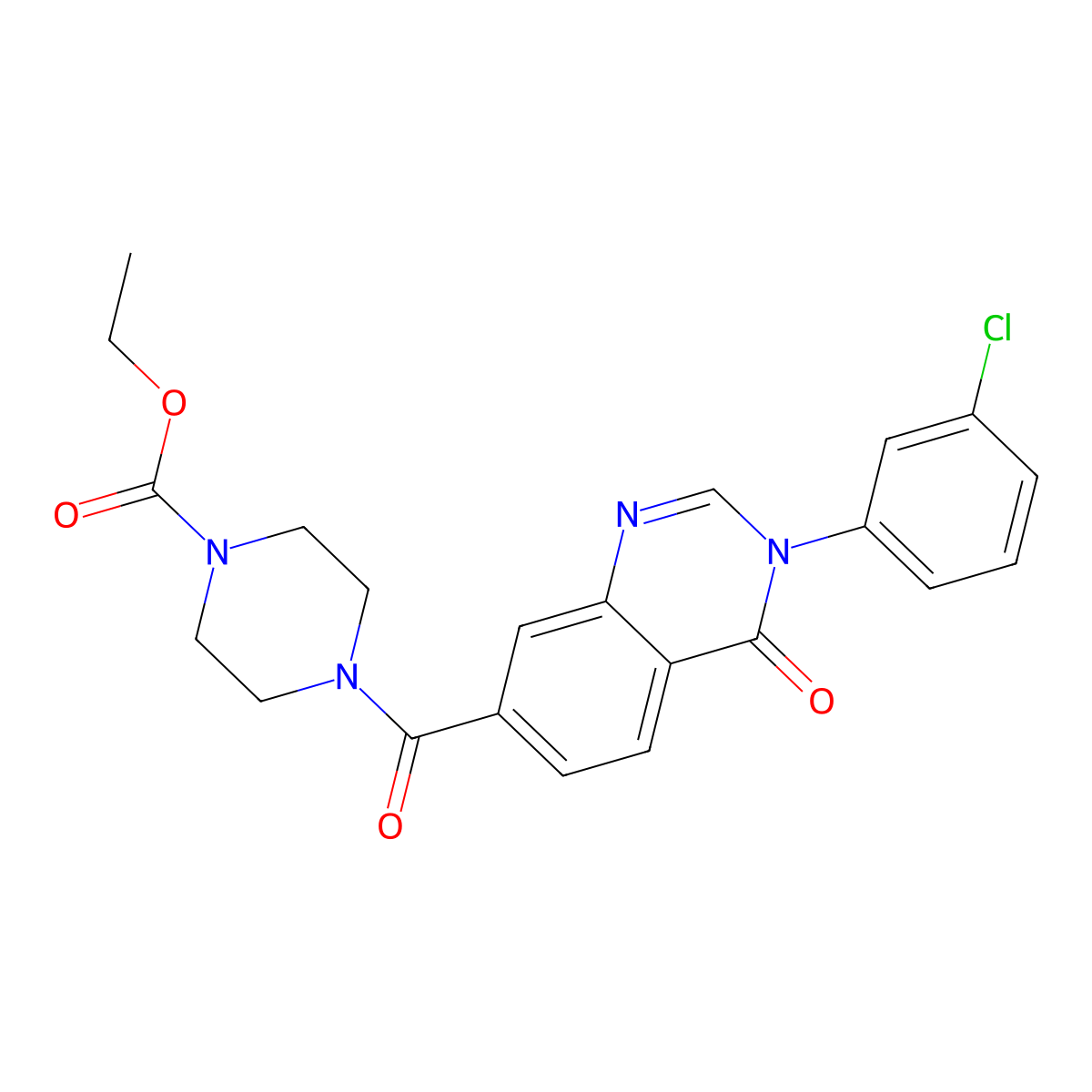 Ethyl 4-{[3-(3-chlorophenyl)-4-oxo-3,4-dihydroquinazolin-7-yl]carbonyl}piperazine-1-carboxylate molecular structure, CAS 1144492-47-6