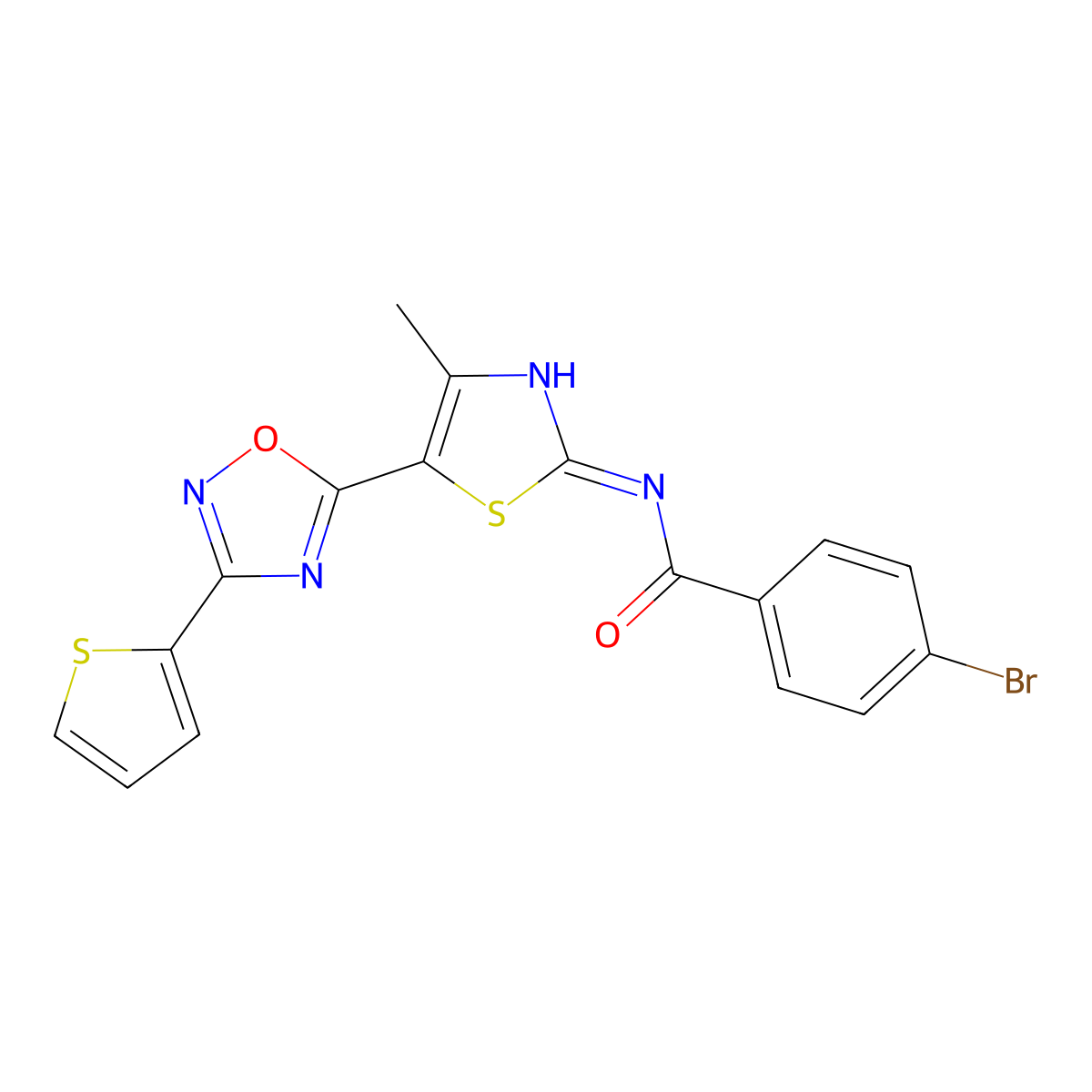 4-bromo-N-[(2Z)-4-methyl-5-[3-(thiophen-2-yl)-1,2,4-oxadiazol-5-yl]-1,3-thiazol-2(3H)-ylidene]benzamide molecular structure, CAS 1144492-56-7