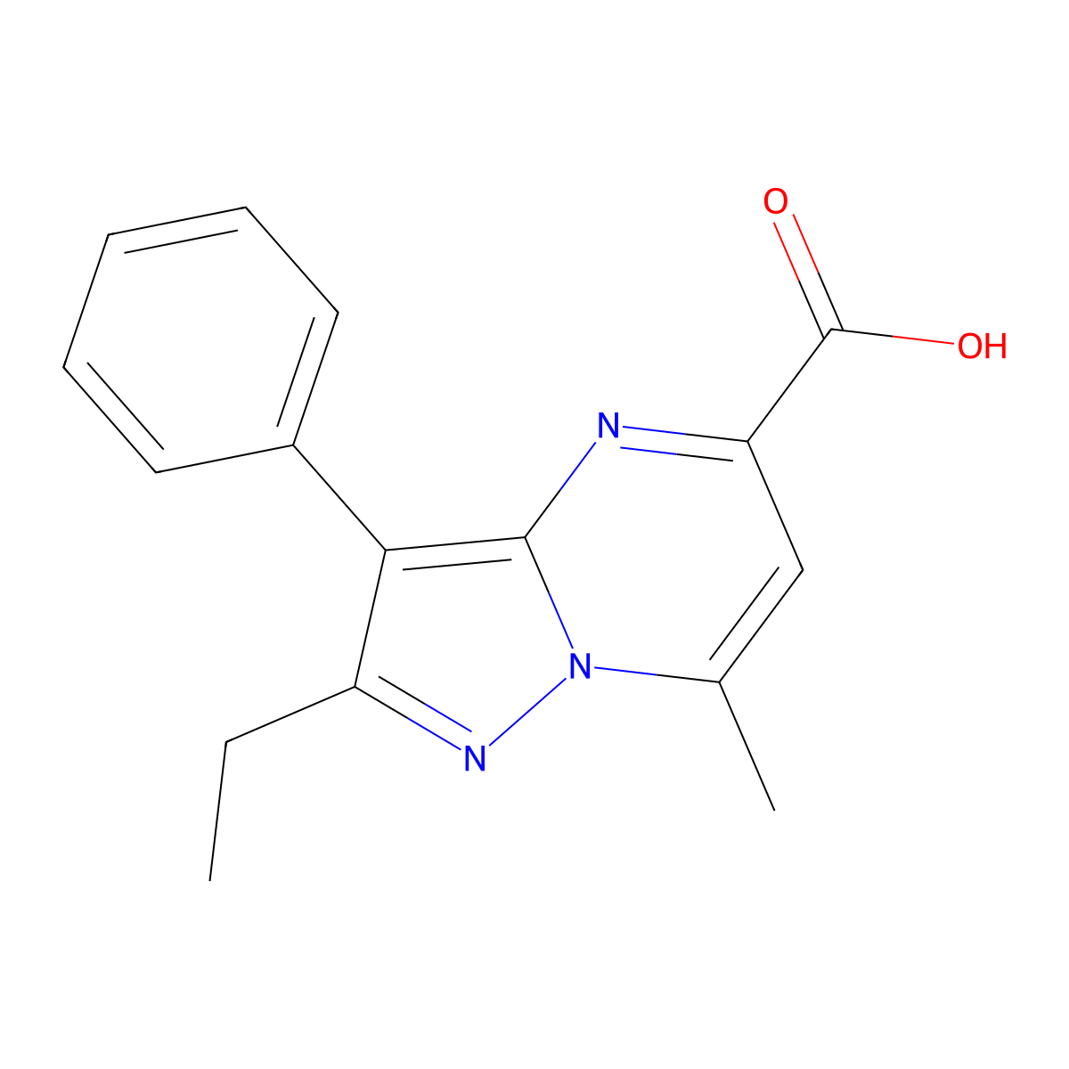 2-Ethyl-7-methyl-3-phenylpyrazolo[1,5-a]pyrimidine-5-carboxylic acid molecular structure, CAS 1144492-58-9